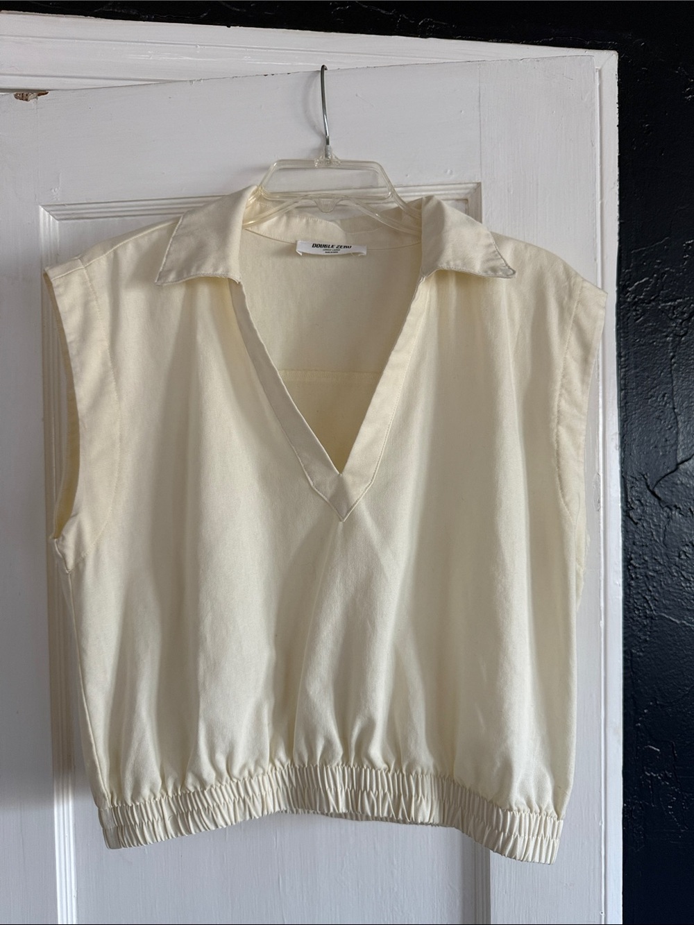 Double Zero V-Neck Collared Tank in Cream